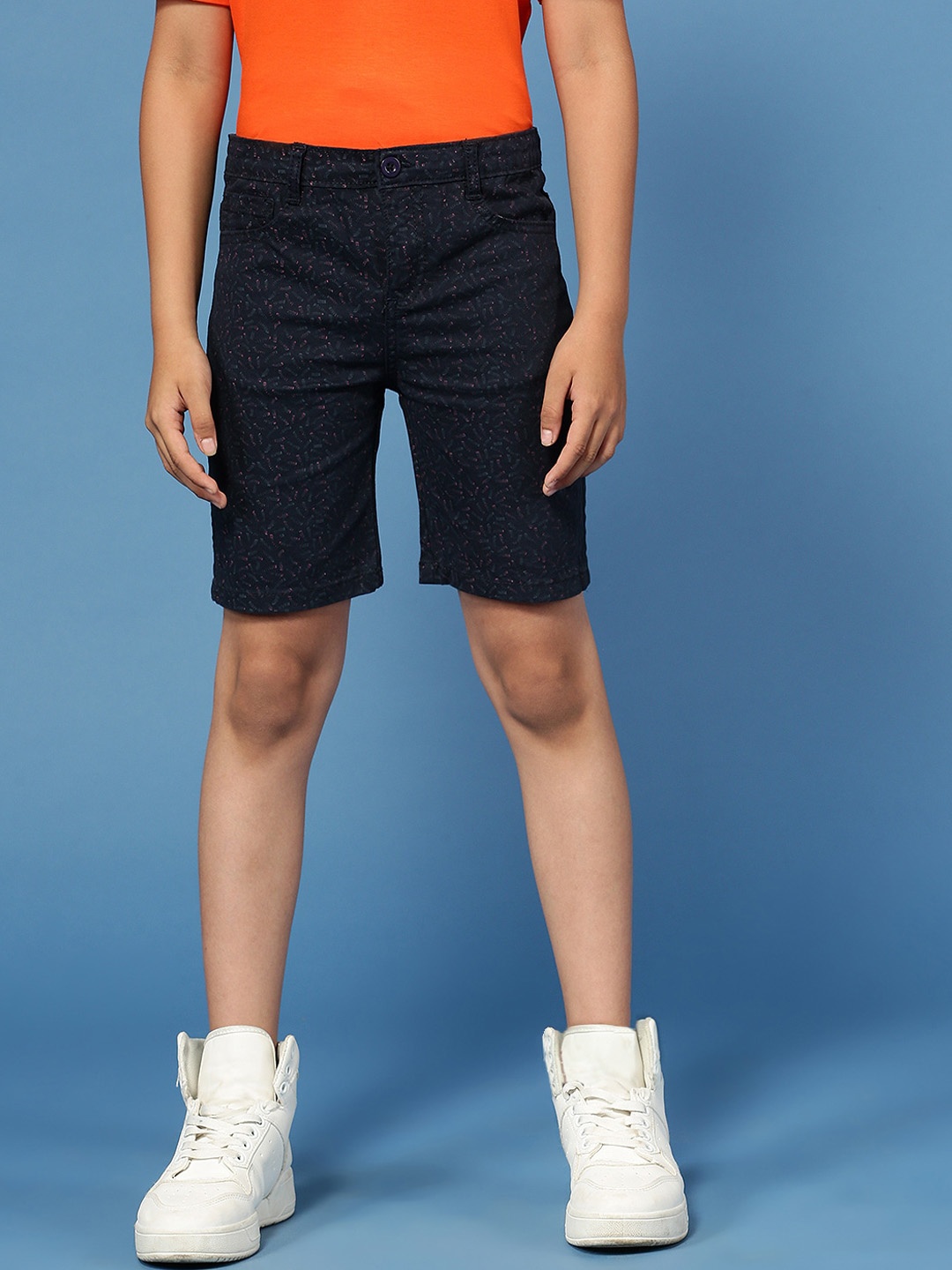 

PIPIN Boys Printed Mid-Rise Cotton Shorts, Navy blue