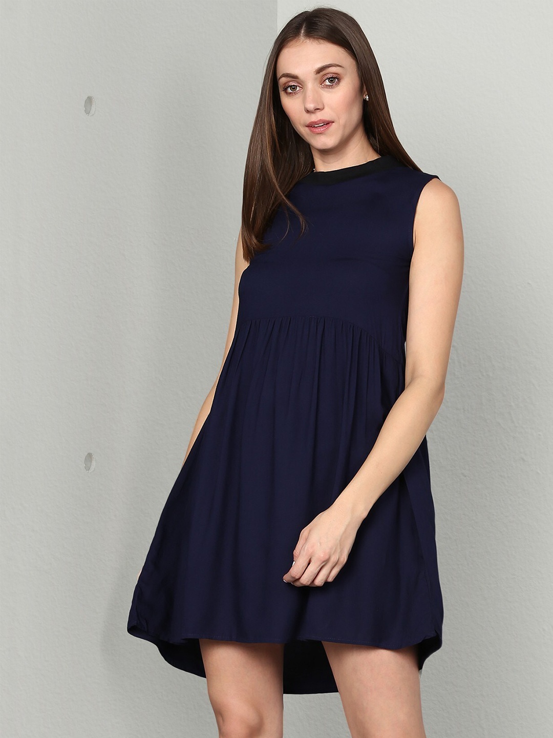 

KALINI Boat Neck High Low Sleeveless Fit & Flare Dress, Navy blue