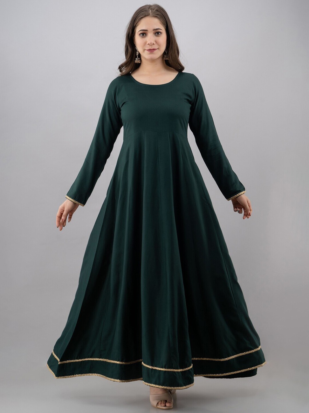 

KALINI Gotta Patti Long Sleeves Maxi Fit & Flare Ethnic Dress, Green