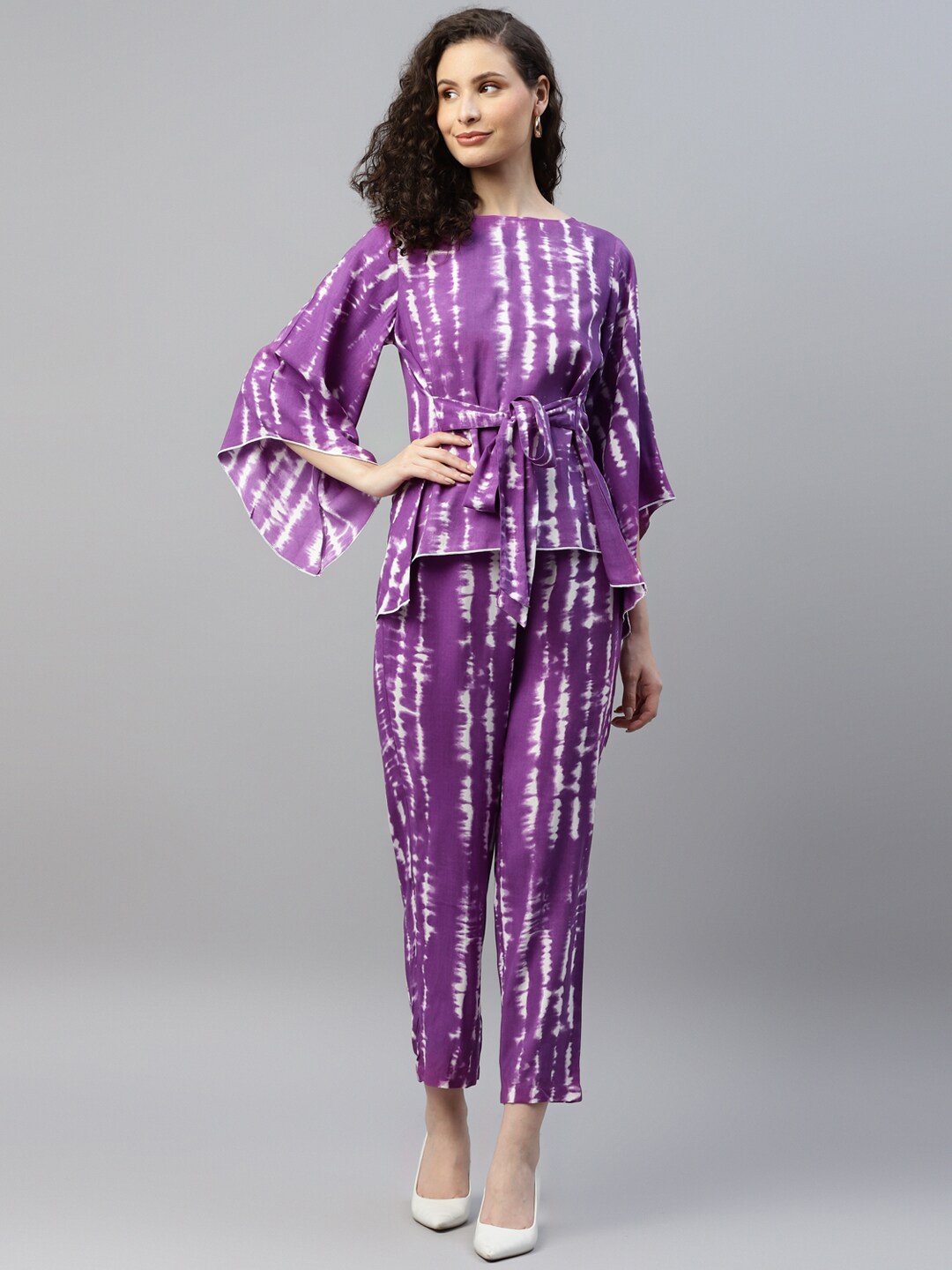

DEEBACO Tie & Dye Boat Neck Top With Trousers, Lavender
