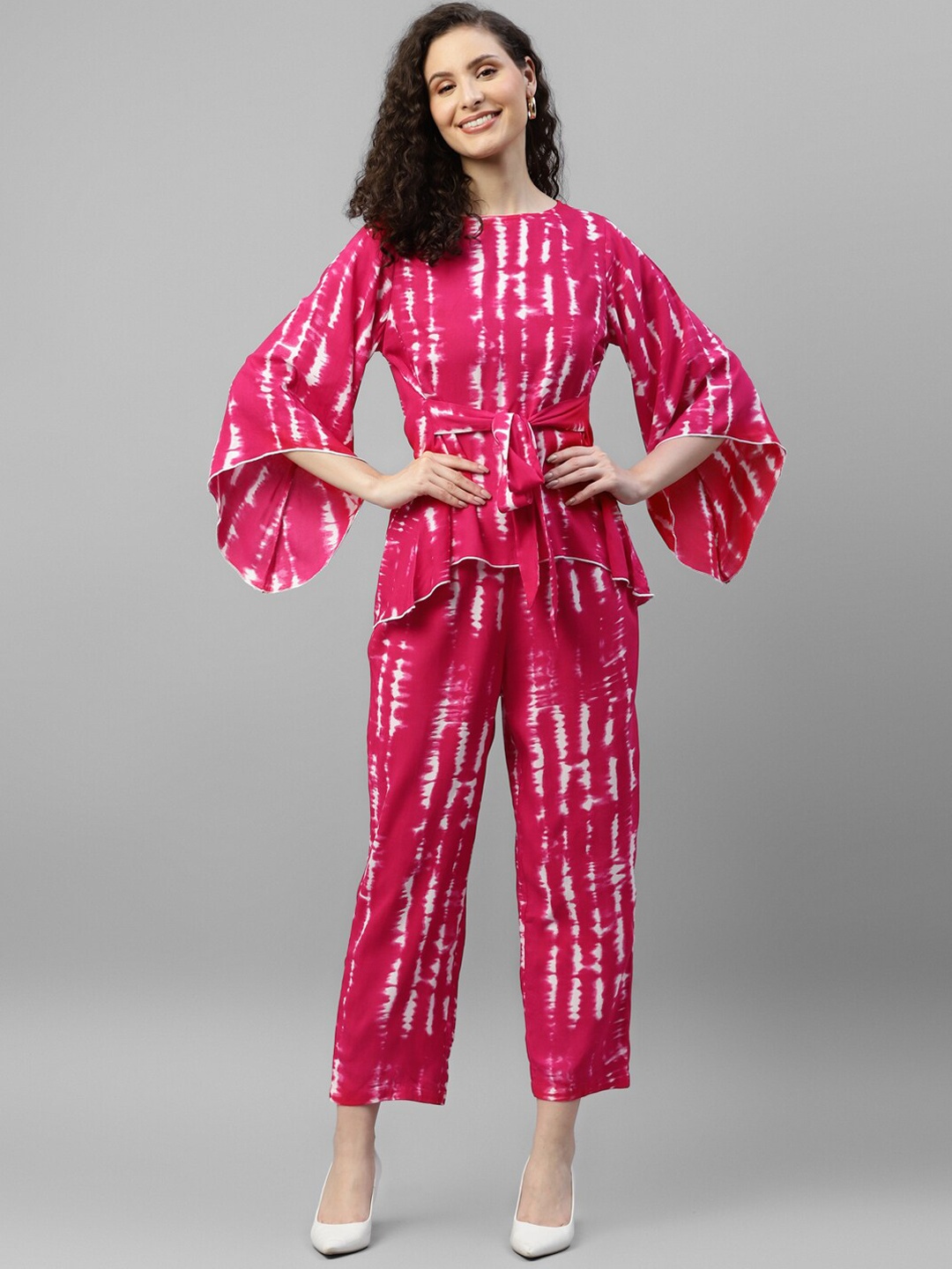 

DEEBACO Tie-Dye Boat Neck Top With Trousers Co-Ords, Magenta