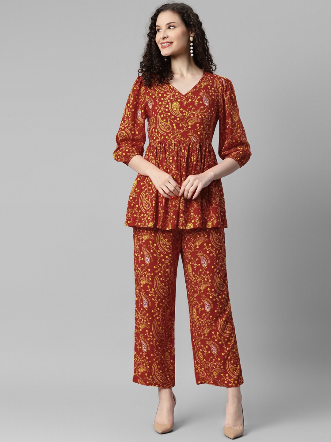 

DEEBACO Paisley Printed Tunic & Trouser, Maroon