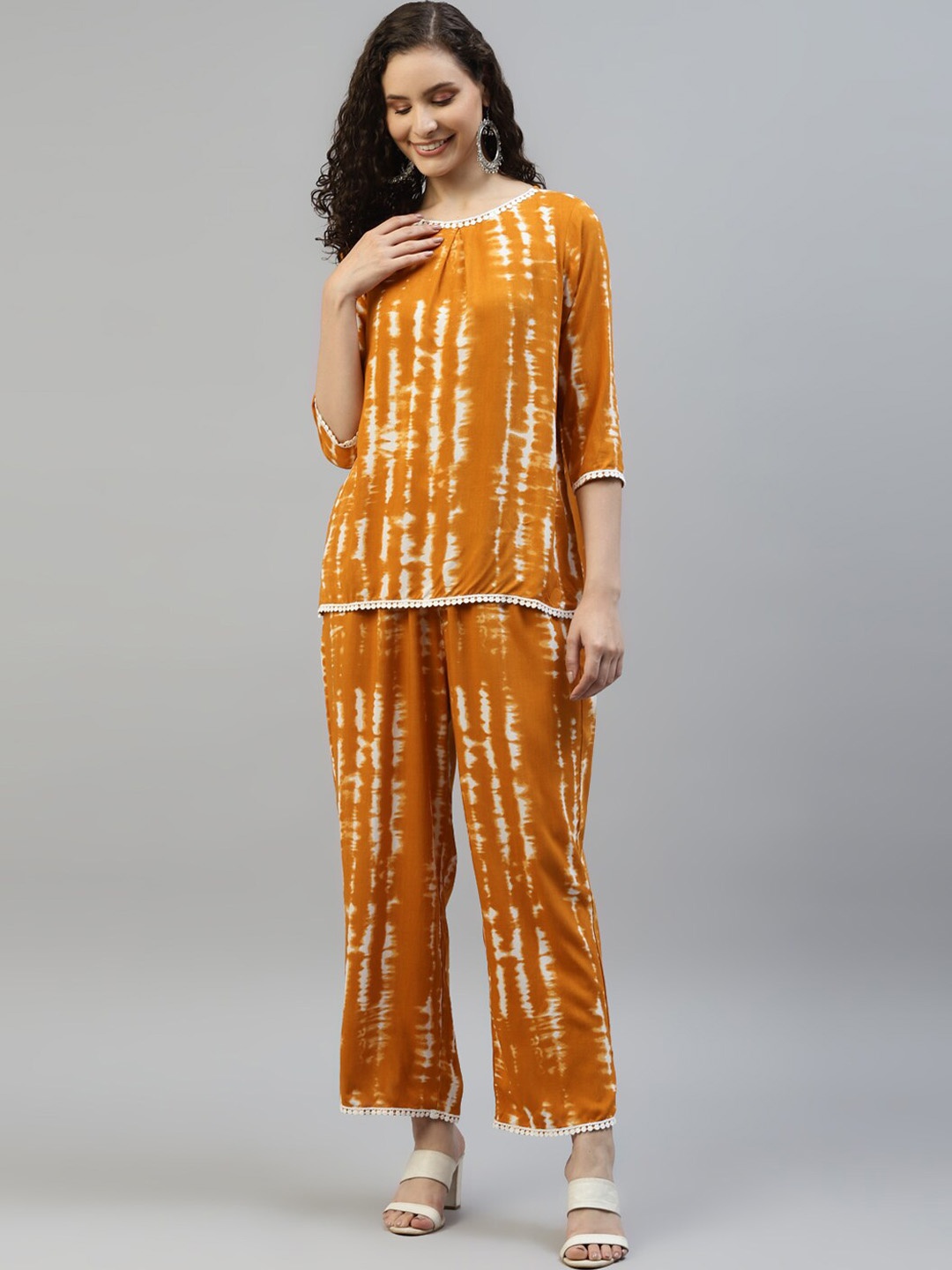 

DEEBACO Tie & Dye Top With Trouser, Mustard