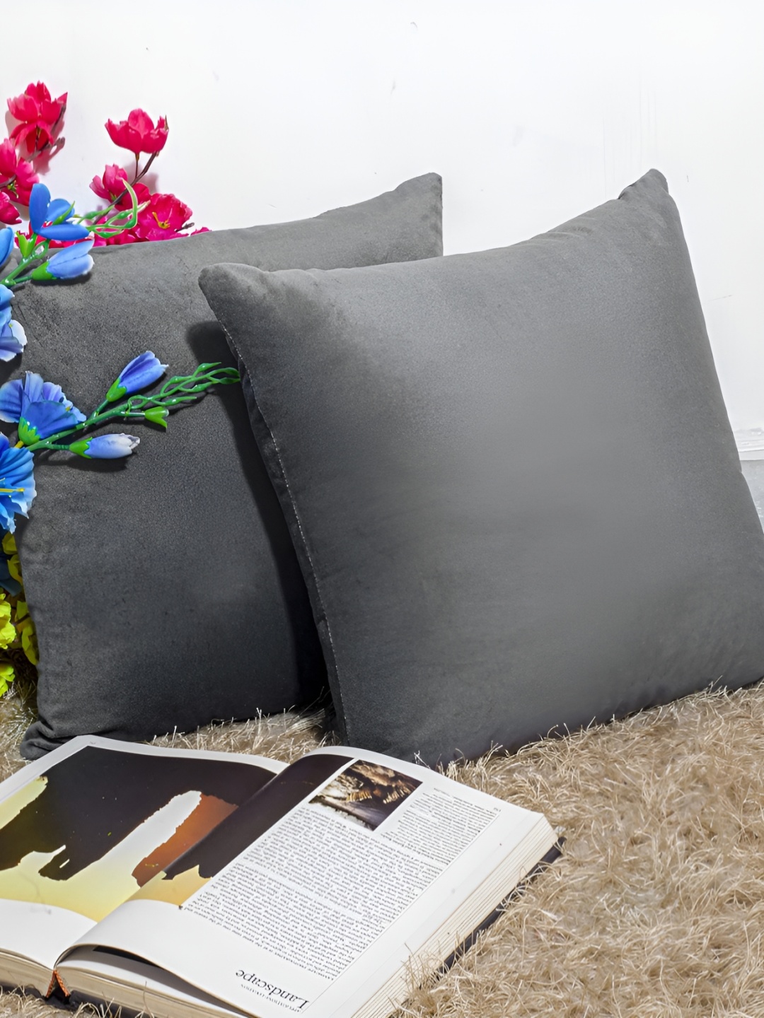 

CAZIMO Grey 2 Pieces Velvet Square Cushion Covers