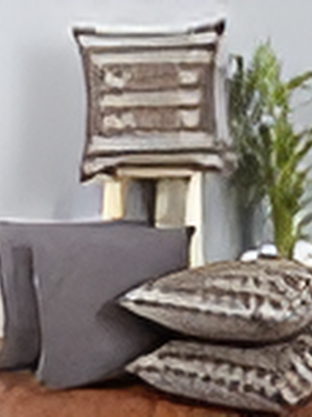 

CAZIMO Grey 5 Pieces Geometric Print Jacquard Square Cushion Covers