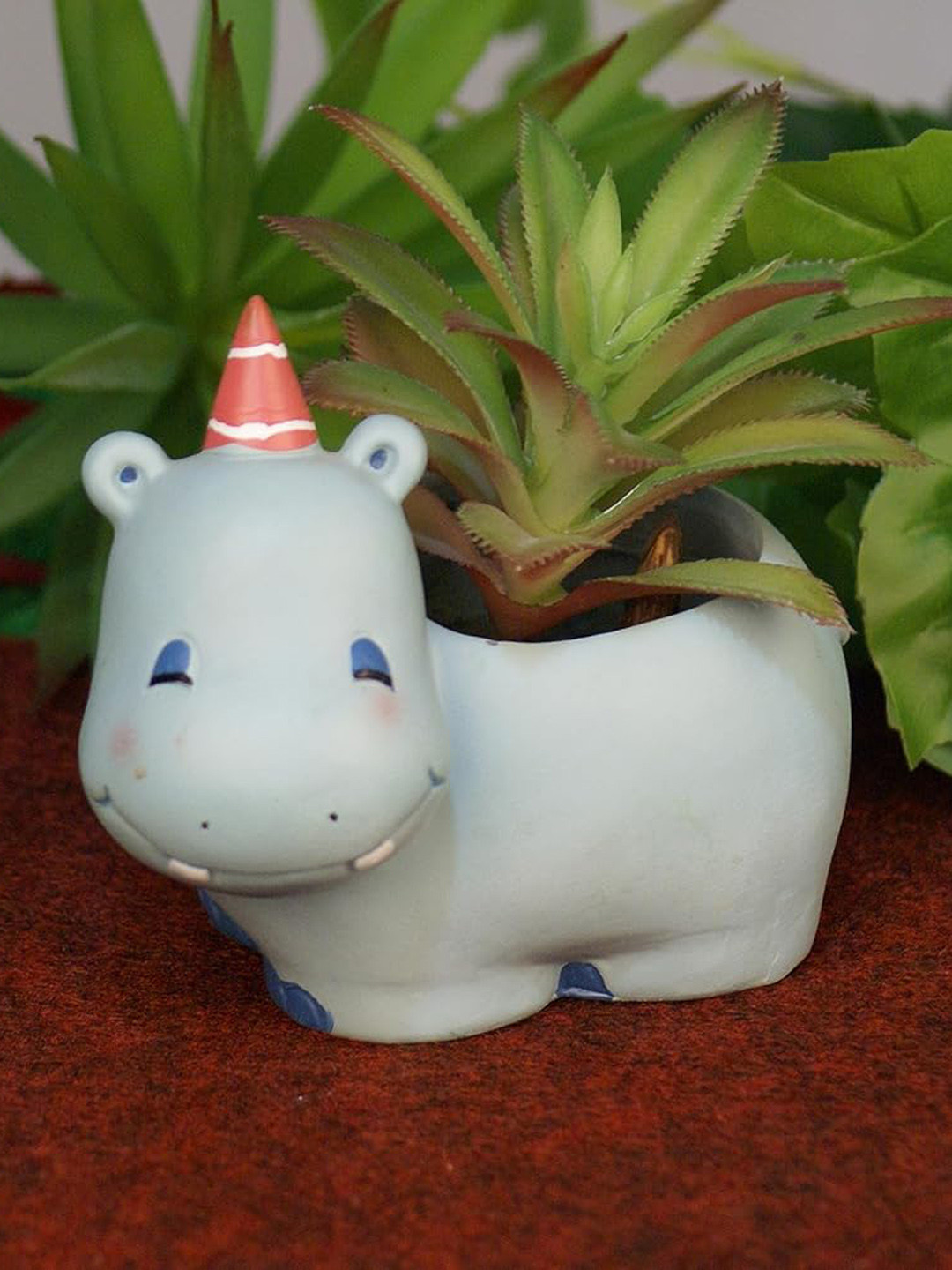 

Garden Deco 2 Pieces Blue Hippo Resin Planters
