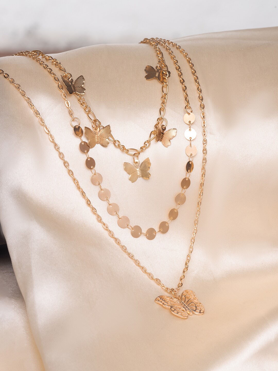 

Ayesha Gold-Plated Butterfly Detail Three Layered Necklace