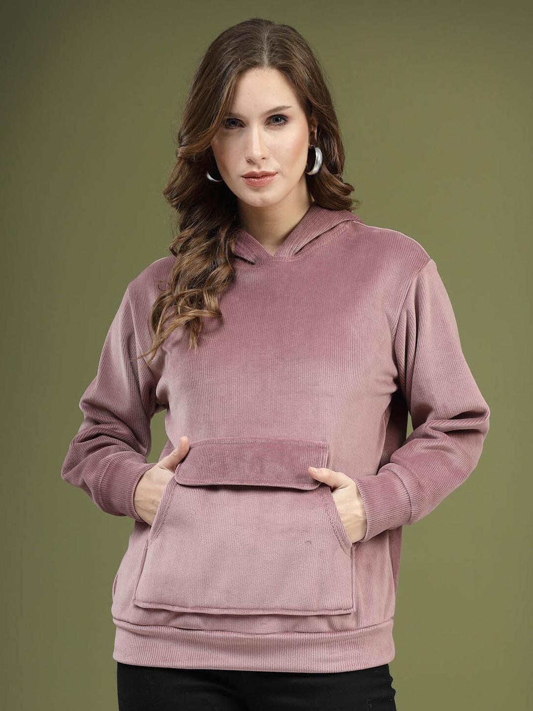 

plusS Hooded Ribbed Sweatshirt, Pink