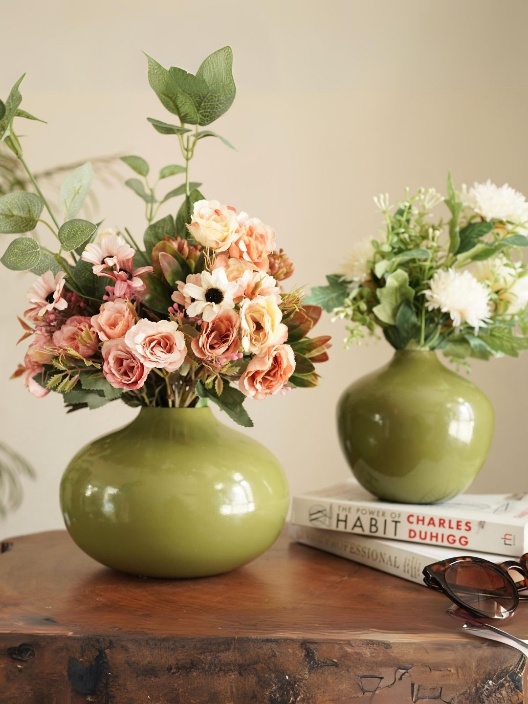 

BEHOMA Green 2 Pieces Metal Bud Flower Vase