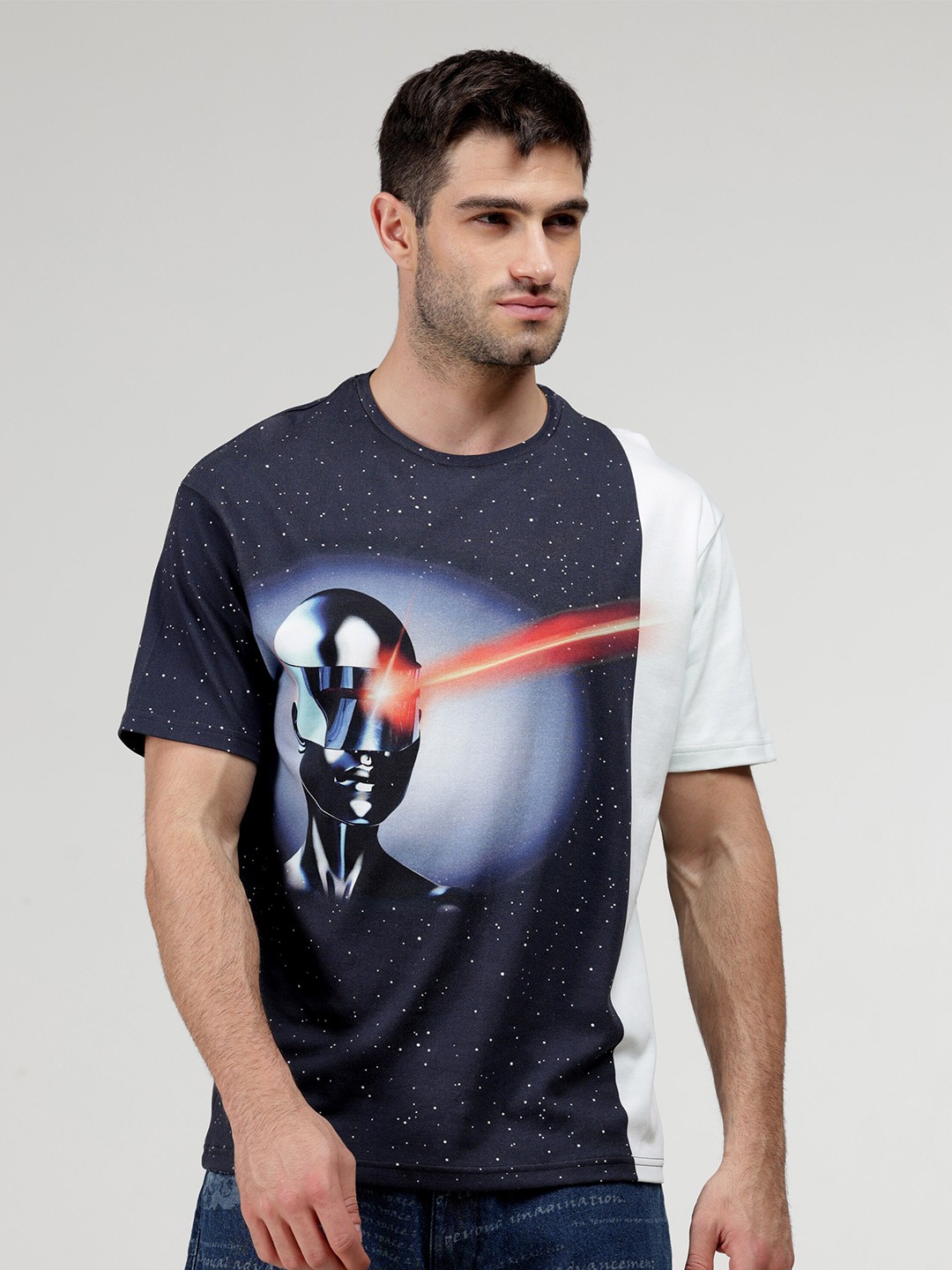 

NoBiY Digiverse Graphic Printed Bio Finish Pure Cotton T-shirt, Navy blue