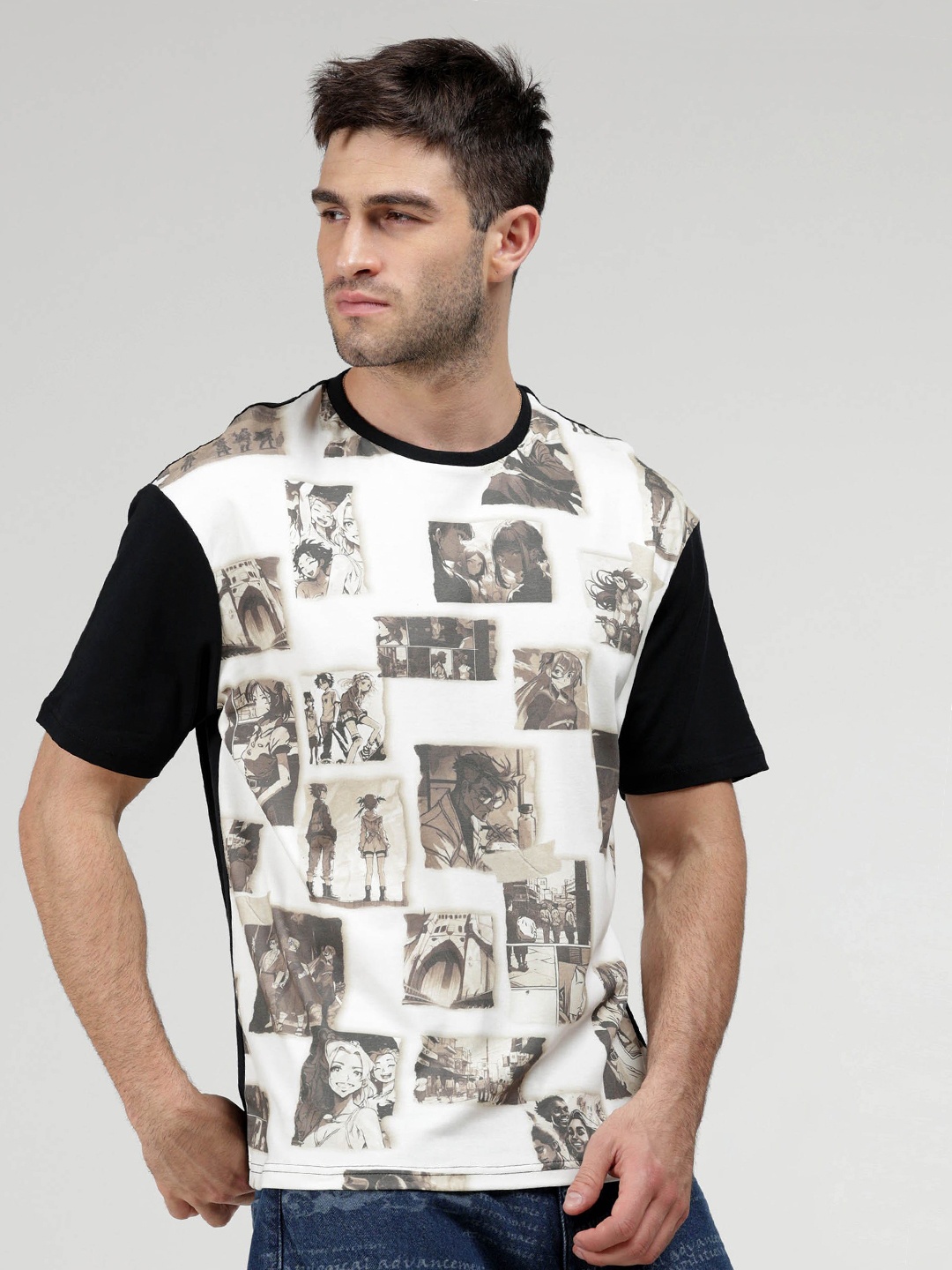 

NoBiY All-Over Anime Graphic Printed Bio Finish Pure Cotton T-shirt, Black