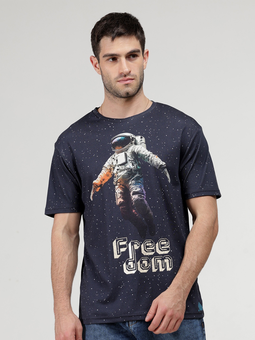 

NoBiY Printed Cotton Bio Finish T-shirt, Navy blue