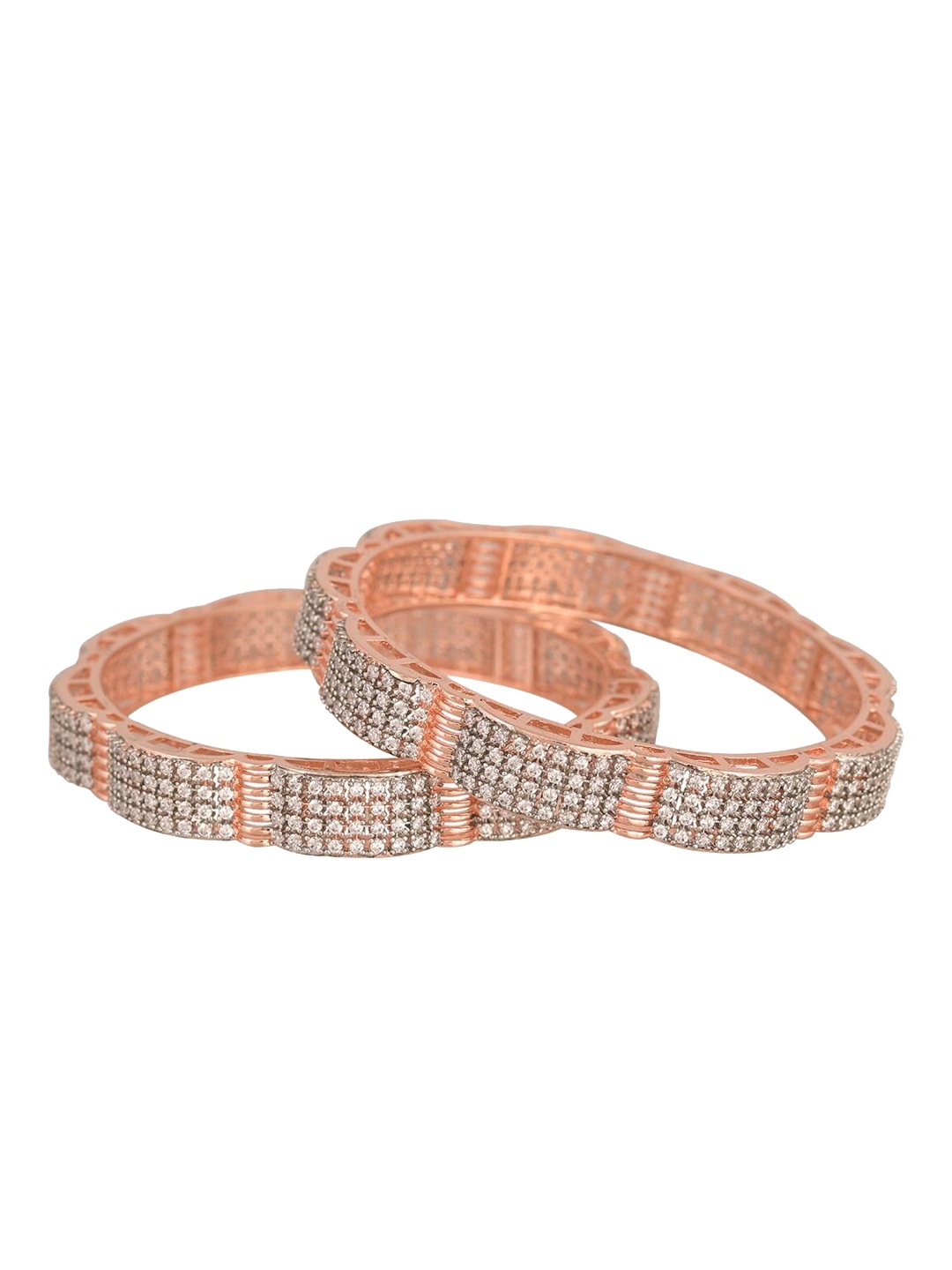 

RATNAVALI JEWELS Set Of 2 Rose Gold Plated American Diamond Studded Bangles