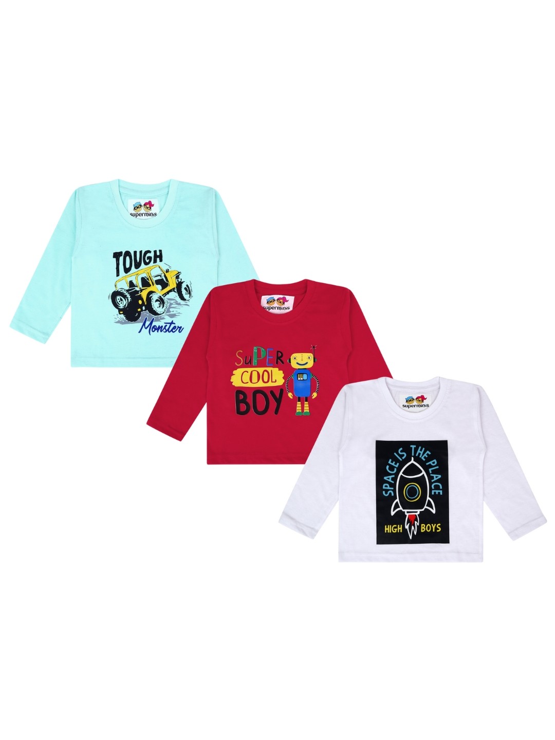 

Superminis Boys Pack of 3 Graphic Printed Cotton T-shirt, White