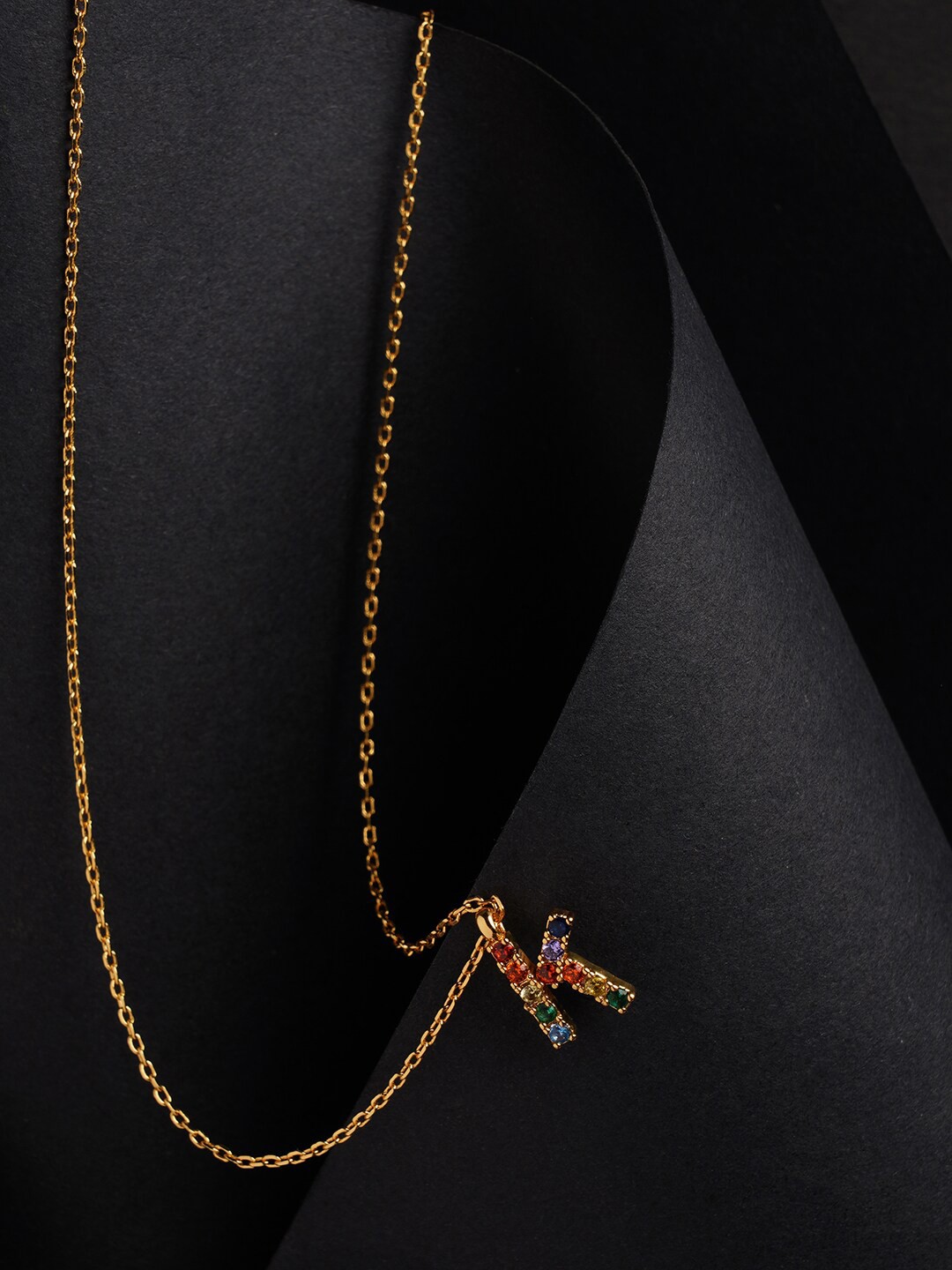 

Accessorize London 14K Gold Plated K Rainbow Initial Pendant