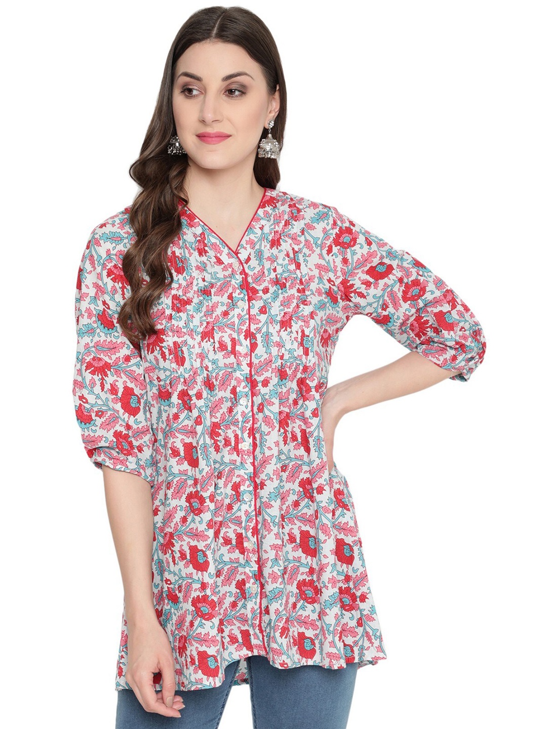 

SAVI Floral Printed Cotton Tunic, Pink