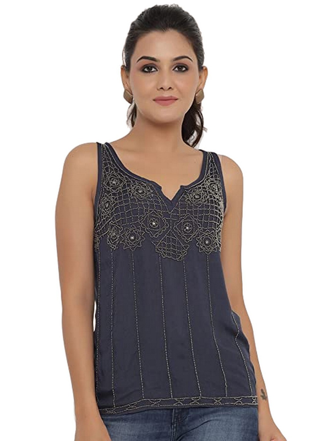 

SAVI Embellished Sleeveless Top, Blue