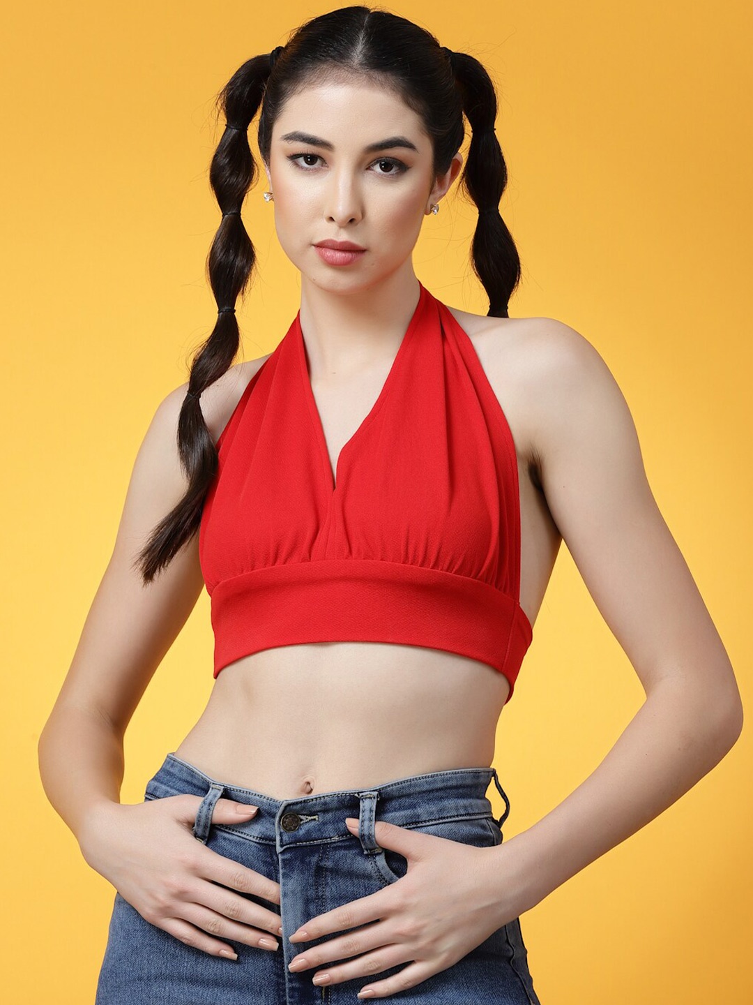 

Oomph! Halter Neck Bralette Crop Top, Red