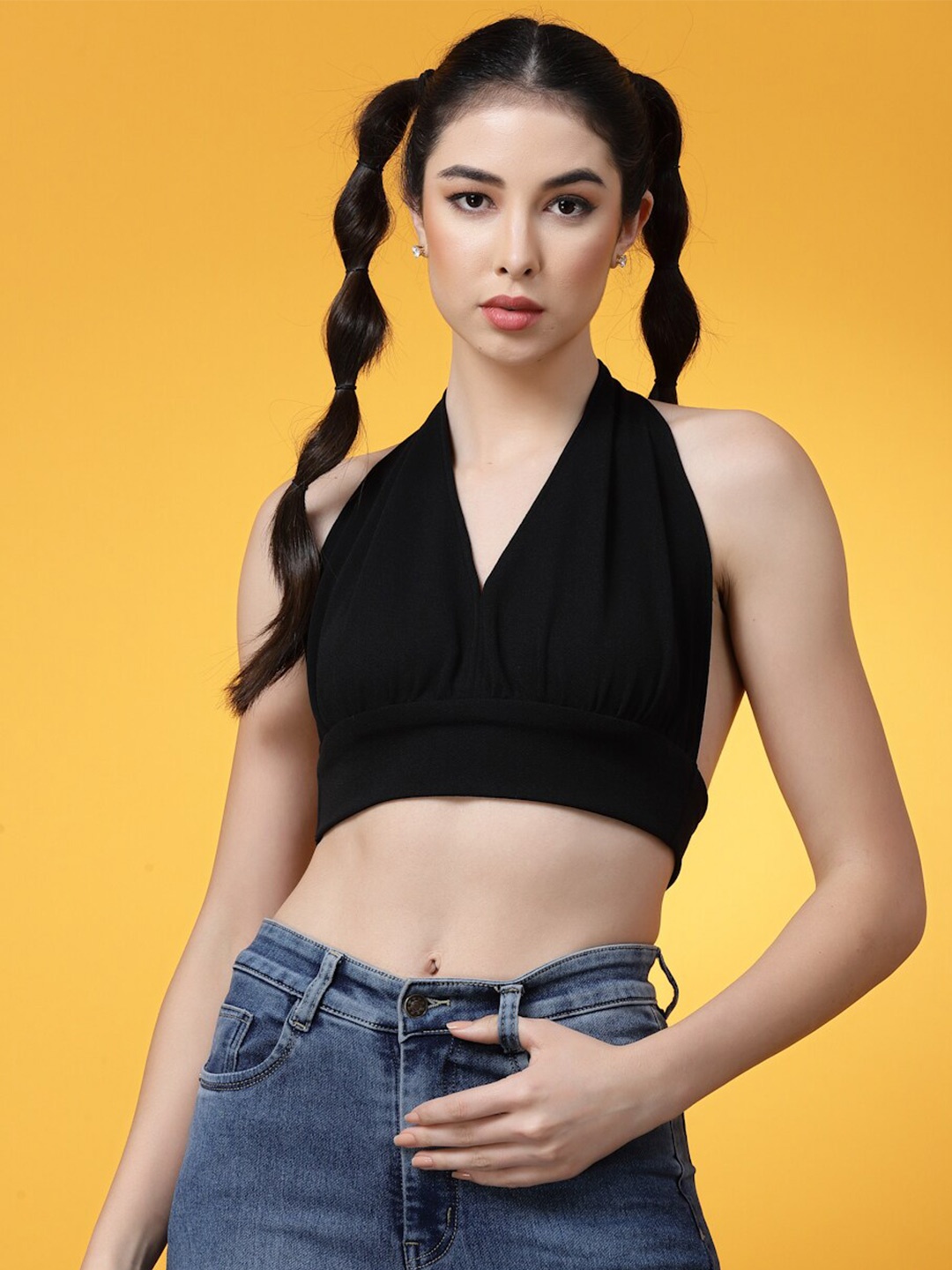 

Oomph! Halter Neck Bralette Crop Top, Black