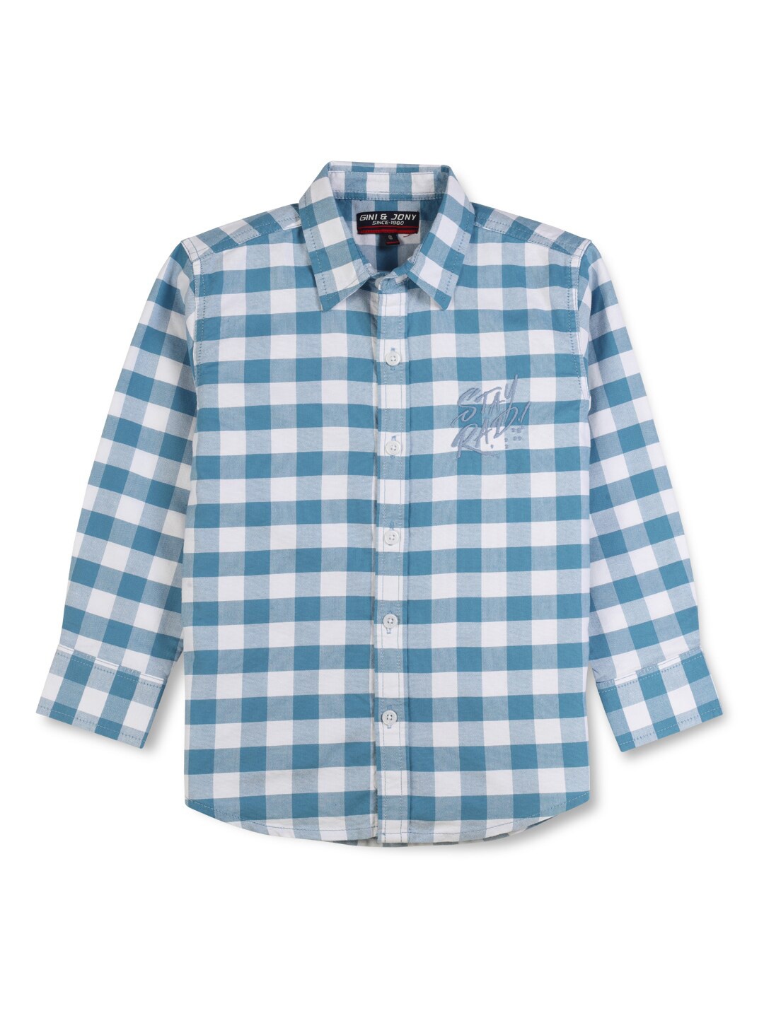 

Gini and Jony Boys Gingham Checks Cotton Shirt, Blue
