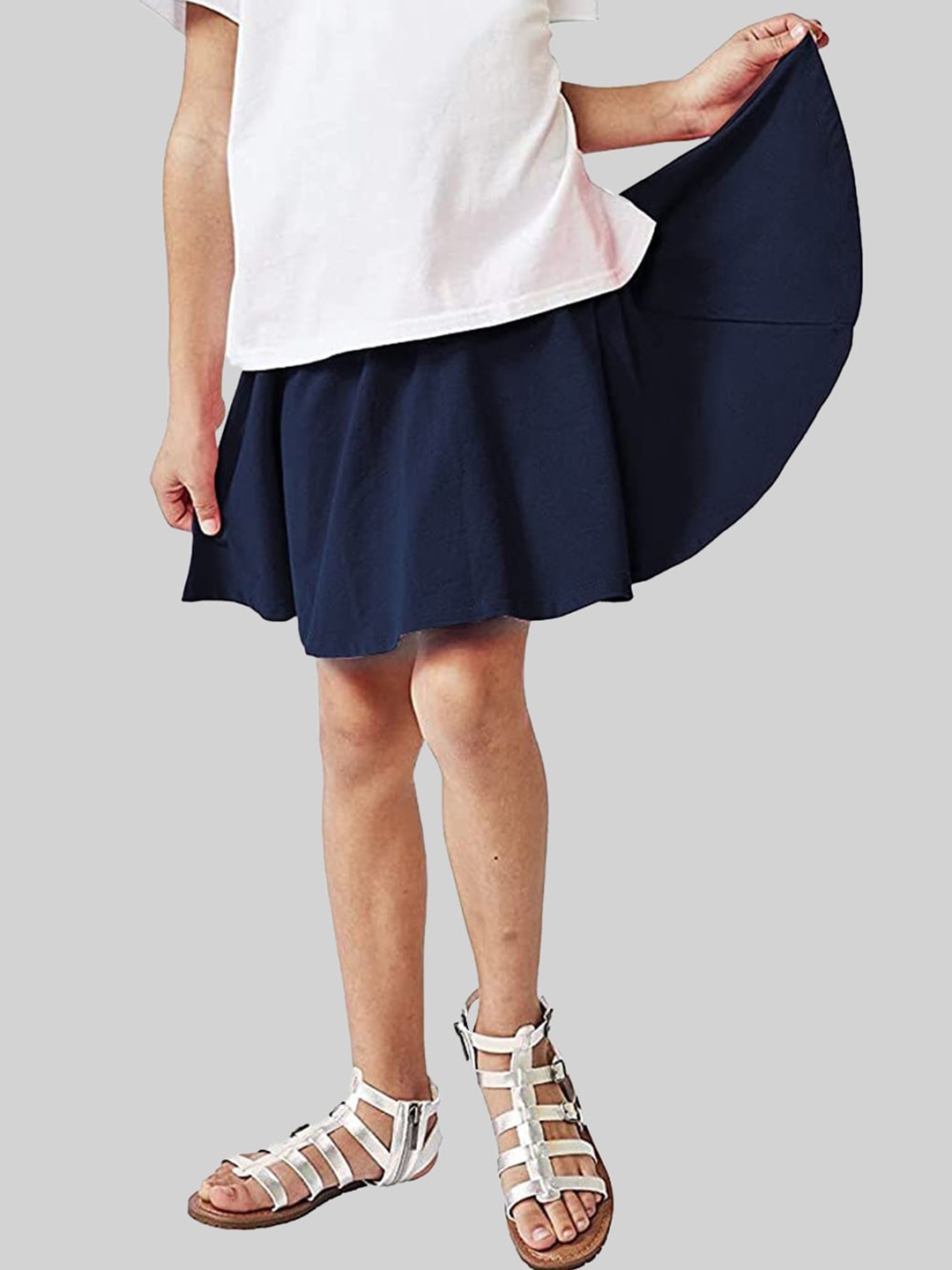 

BAESD Girls Flared Knee Length Skirt With Attached Inner Shorts, Navy blue