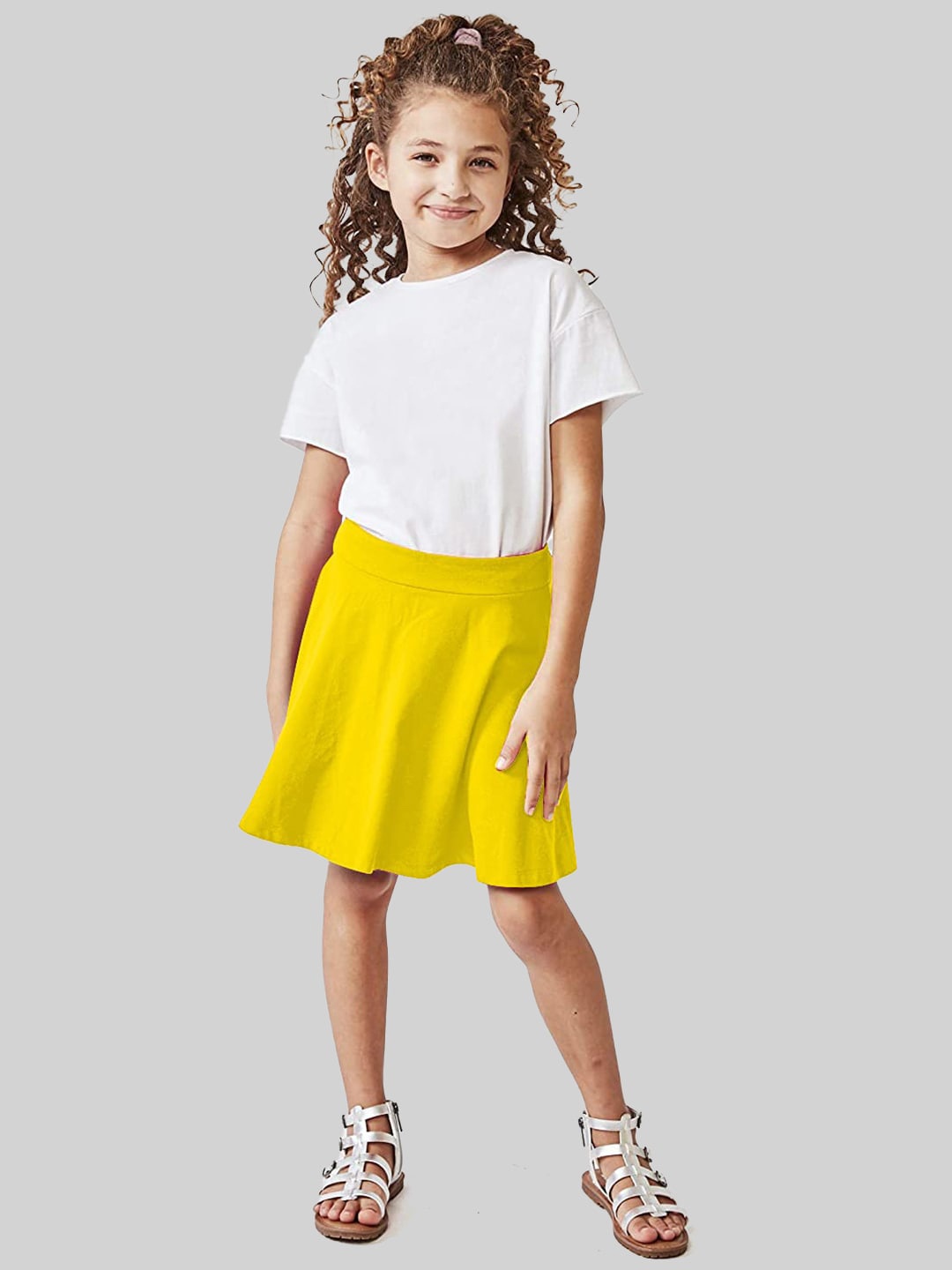 

BAESD Girls Flared Knee Length Skirt With Attached Inner Shorts, Yellow
