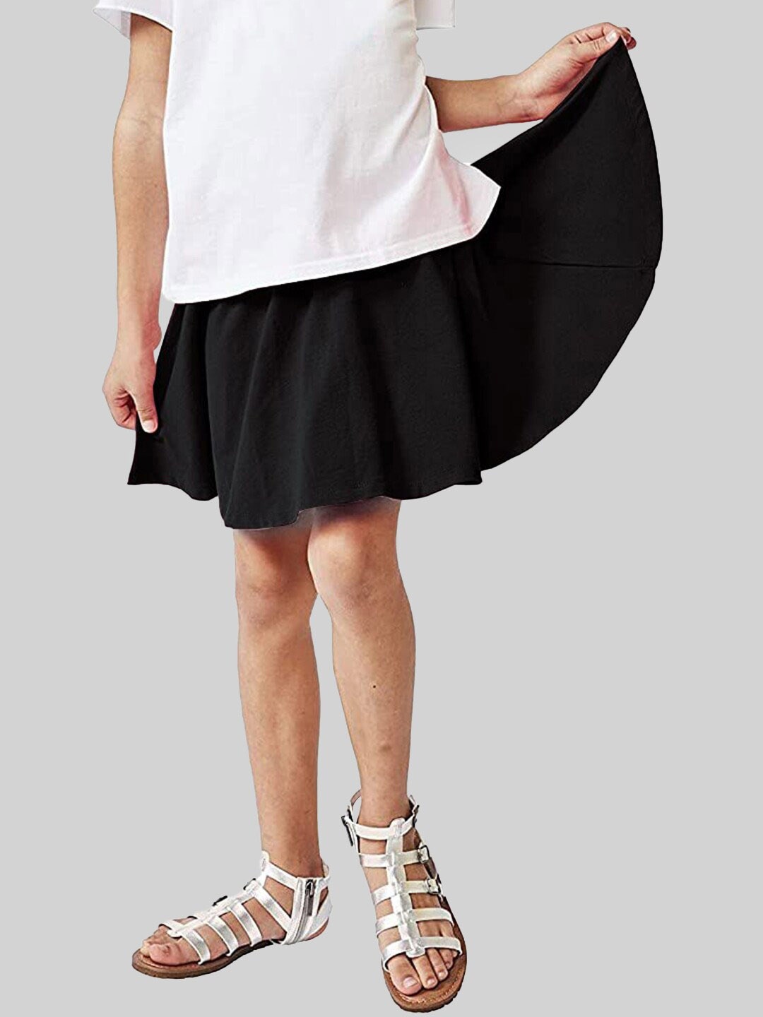 

BAESD Girls Flared Mini Skirt With Attached Inner Shorts, Black