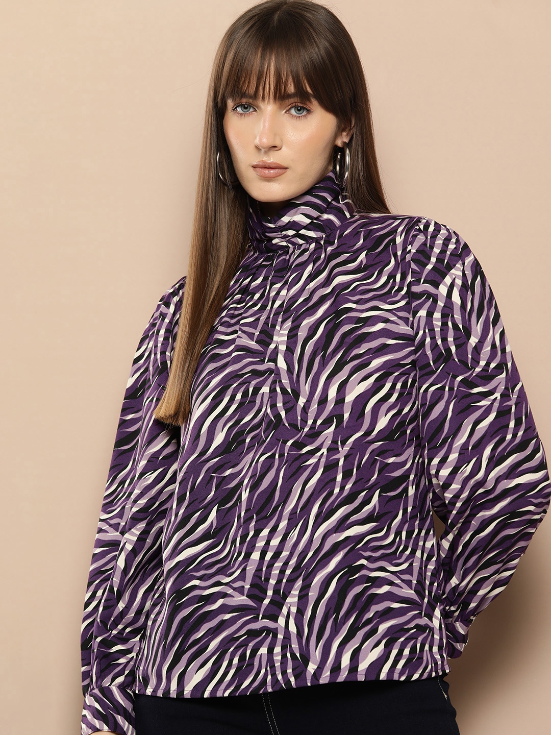 

Chemistry Animal Print High Neck Top, Purple