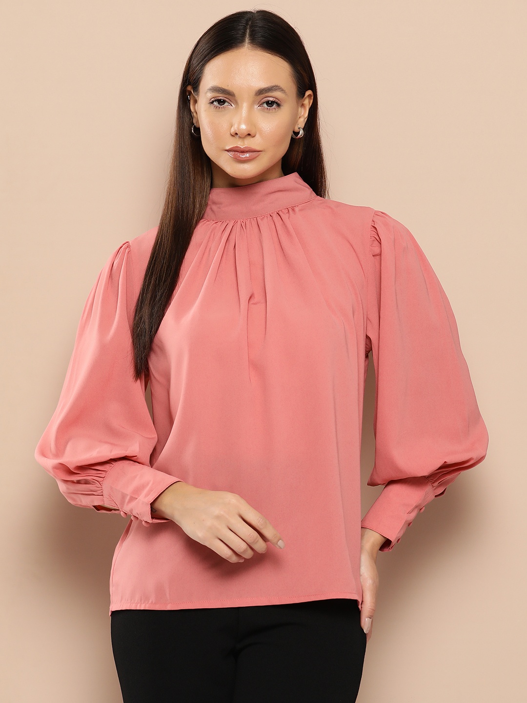 

Chemistry High Neck Bishop Sleeve Formal Top, Rose