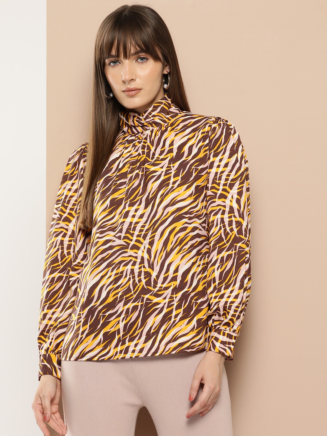 

Chemistry Animal Print High Neck Top, Brown