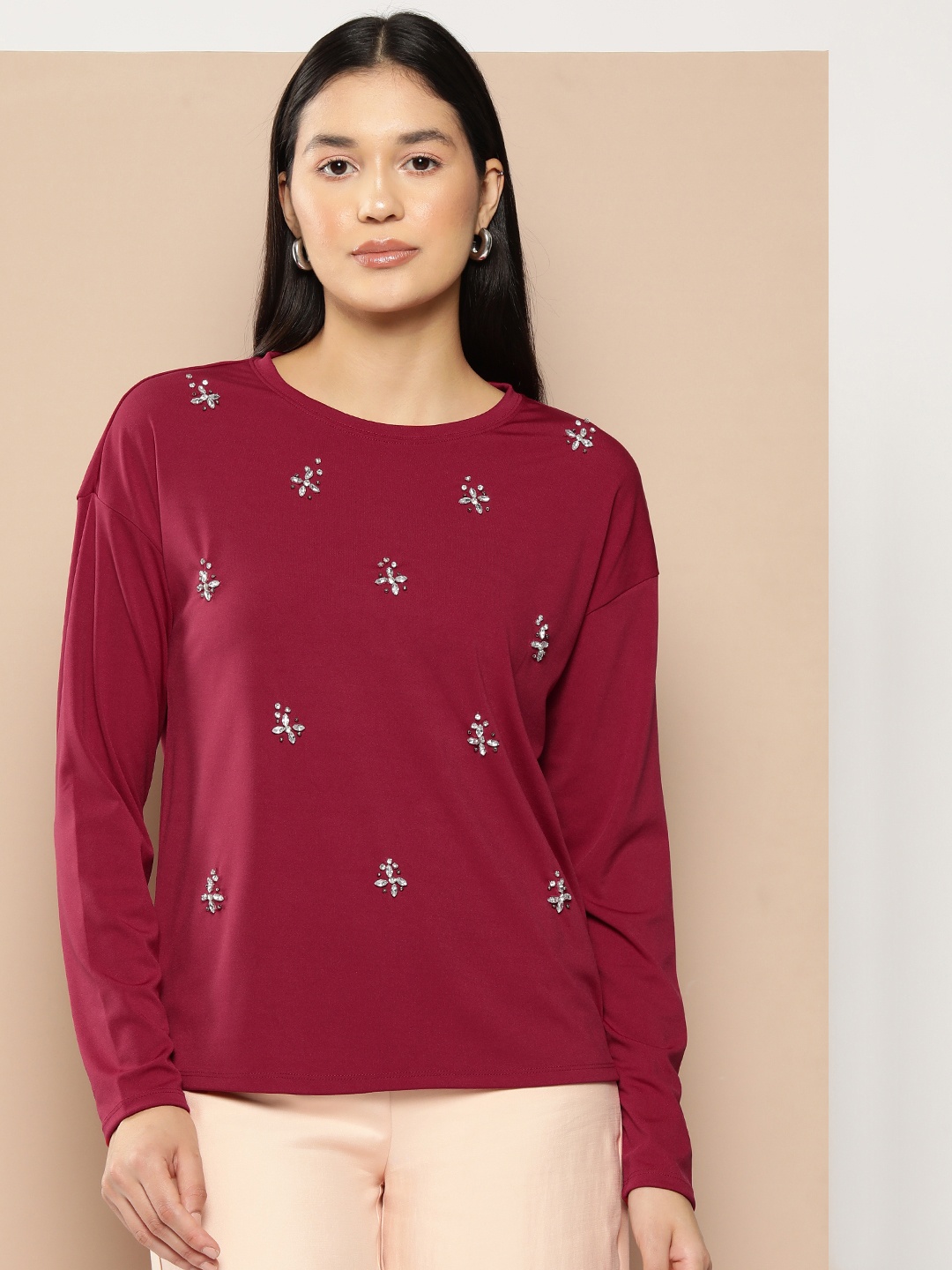 

Chemistry Embellished Long Sleeve Top, Maroon