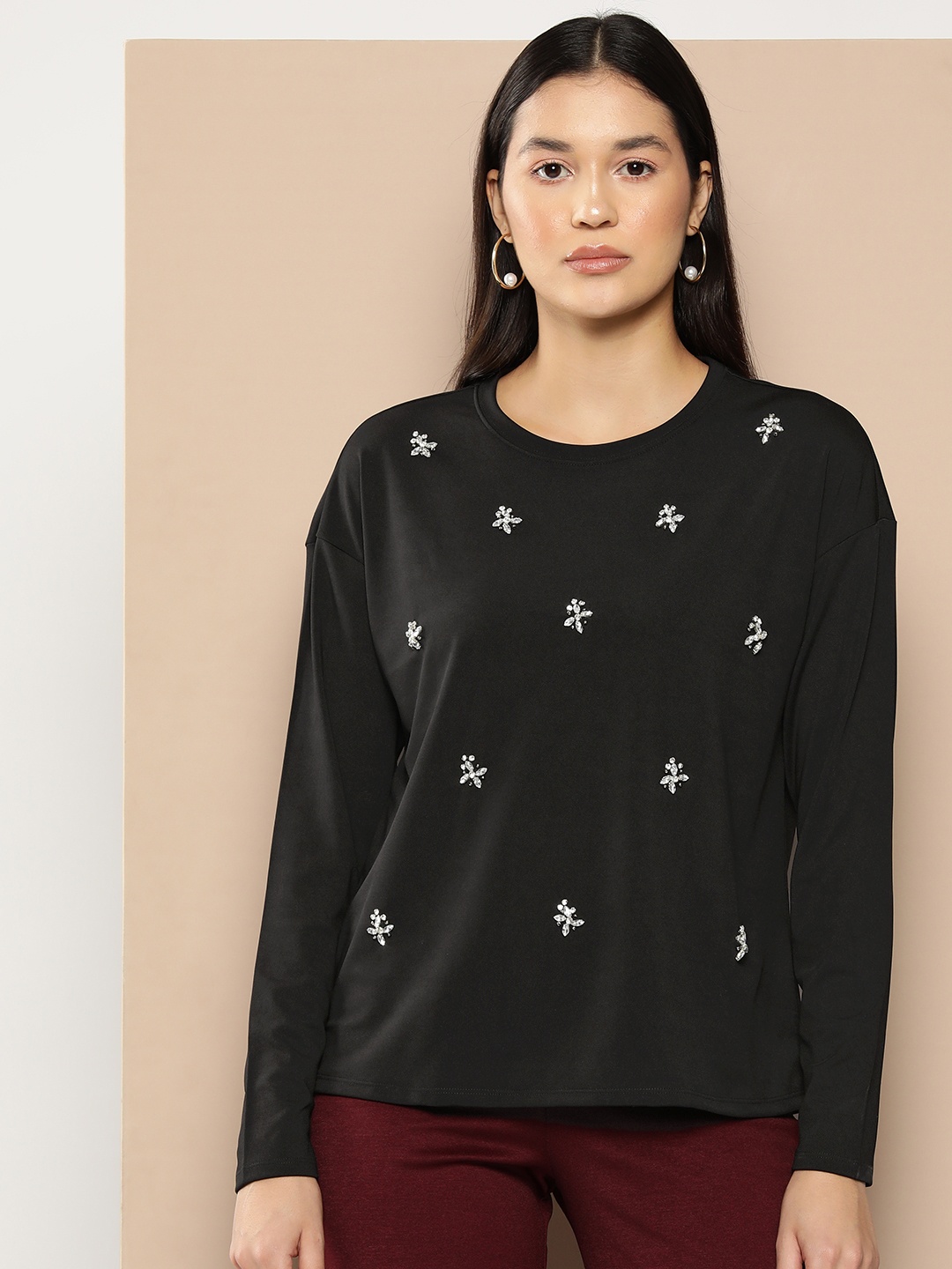 

Chemistry Embellished Long Sleeve Top, Black