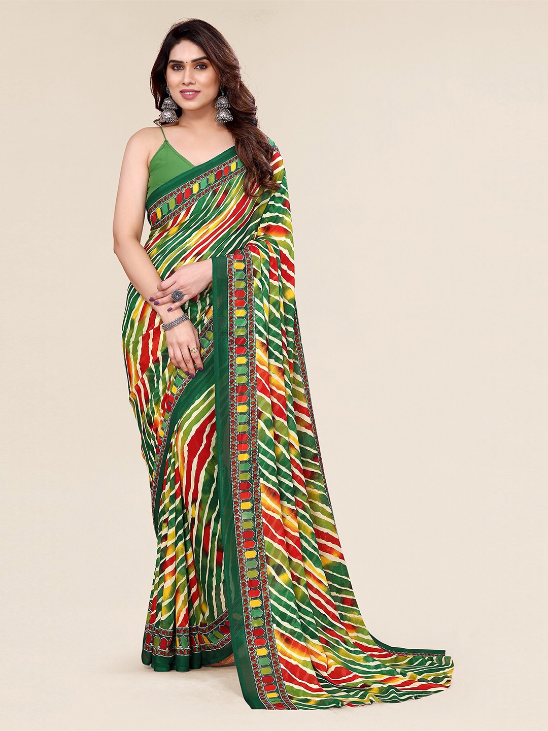 

ANAND SAREES Leheriya Printed Saree, Green