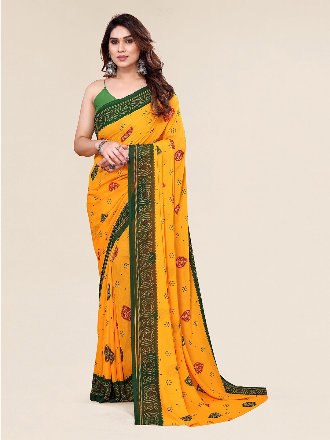 

ANAND SAREES Bandhani Printed Saree, Yellow