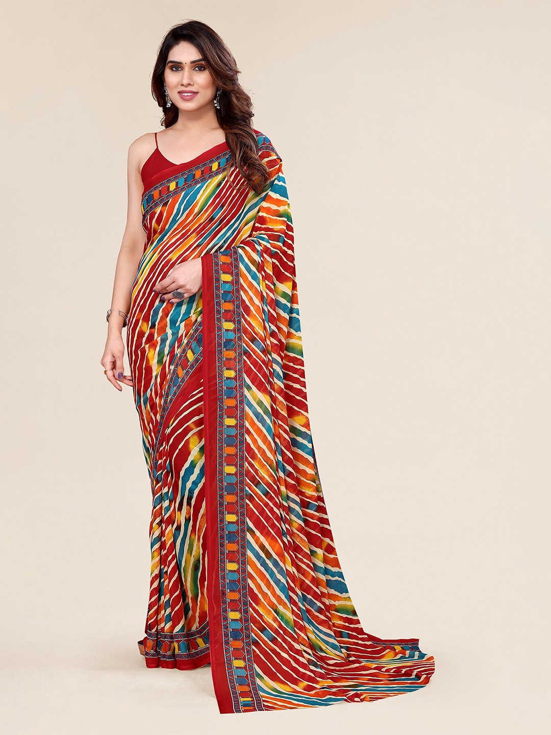 

ANAND SAREES Leheriya Printed Saree, Red