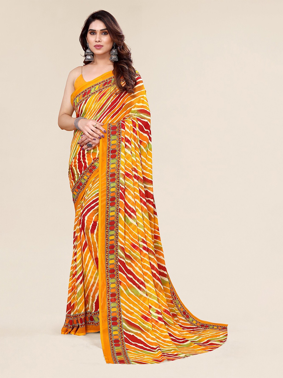 

ANAND SAREES Leheriya Printed Saree, Yellow