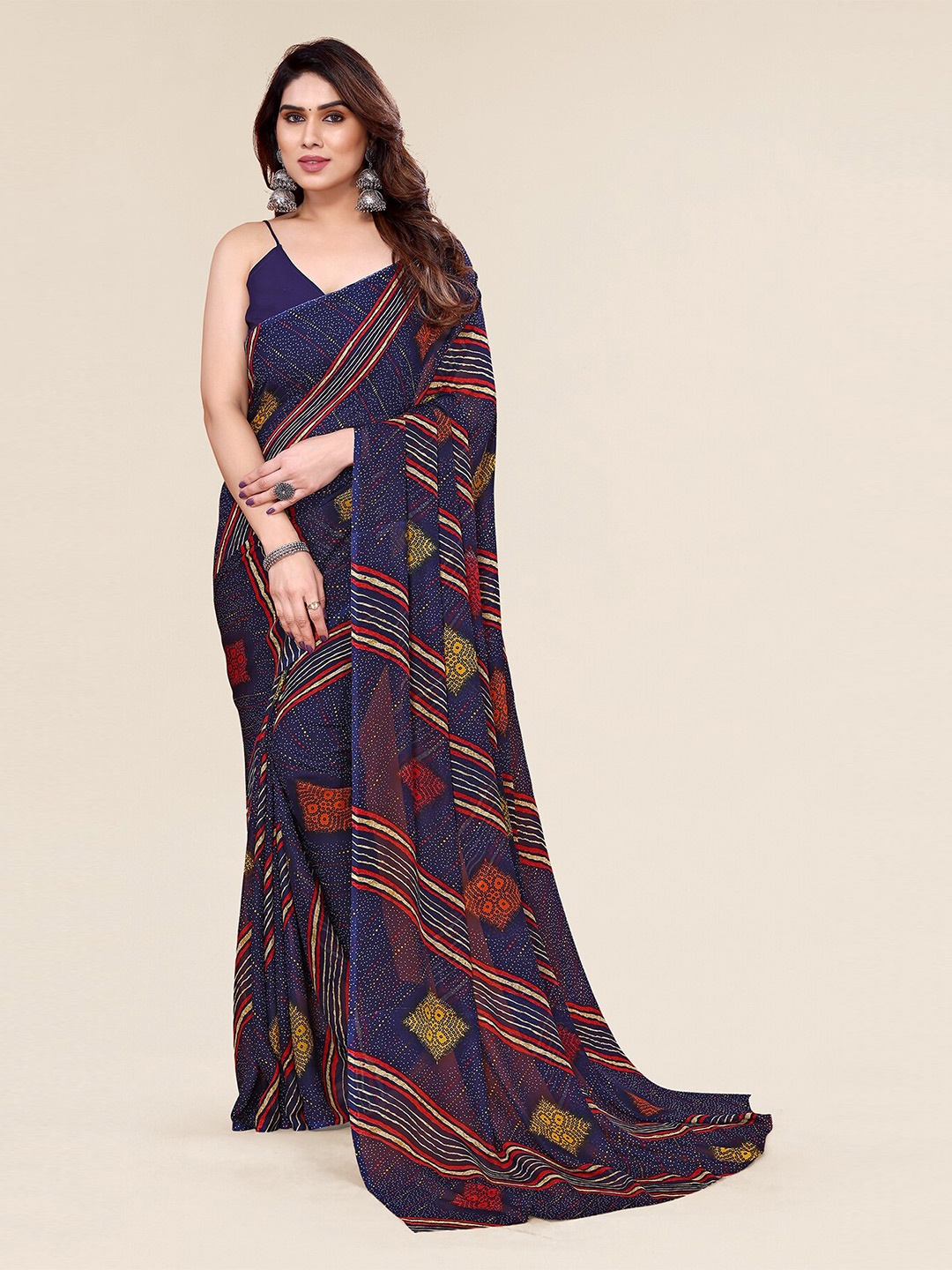 

ANAND SAREES Bandhani Printed Saree, Navy blue