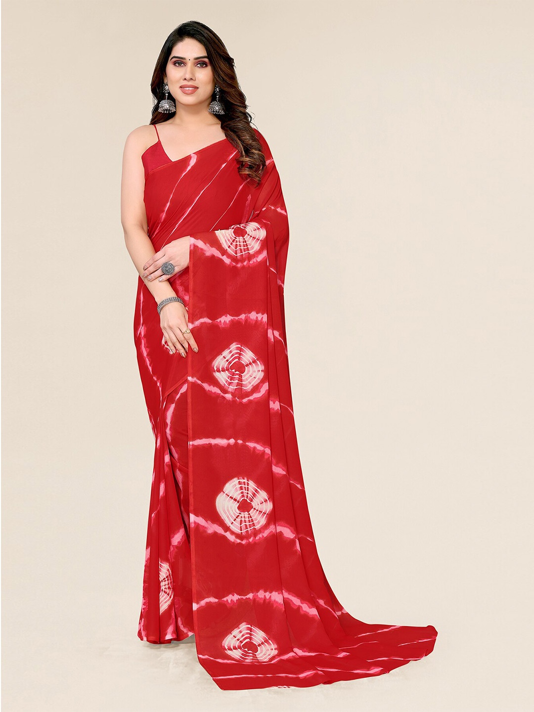 

ANAND SAREES Abstract Printed Saree, Red