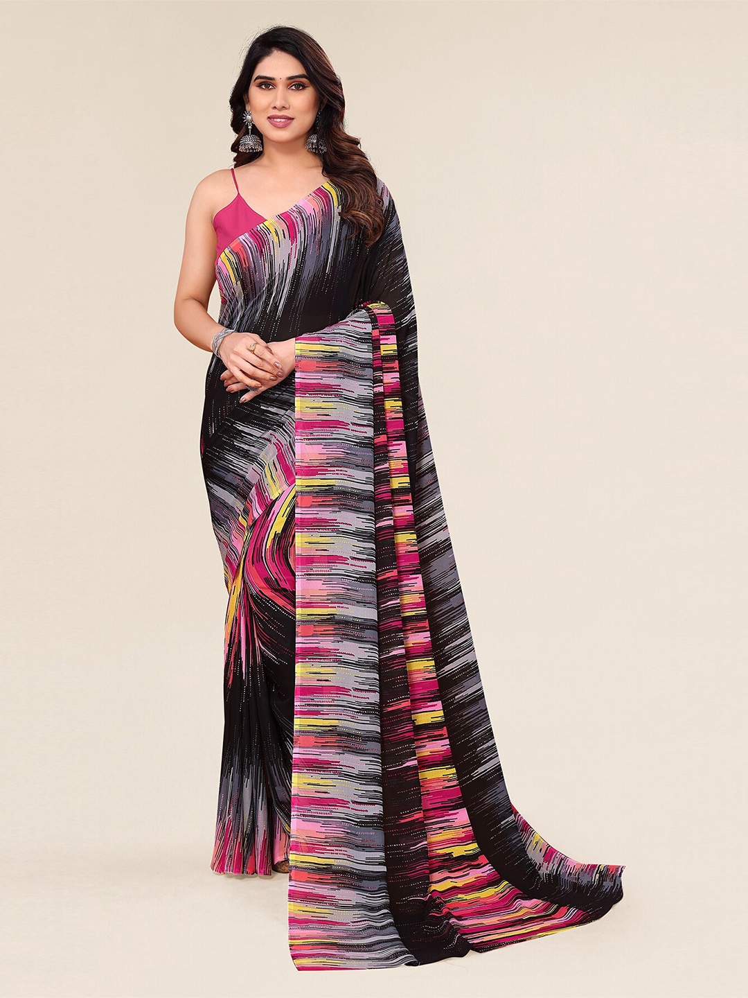 

ANAND SAREES Abstract Printed Saree, Black