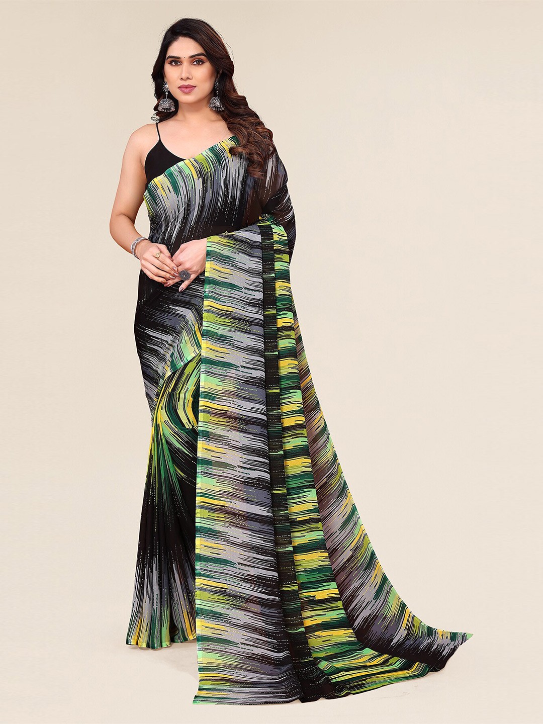 

ANAND SAREES Abstract Printed Saree, Black