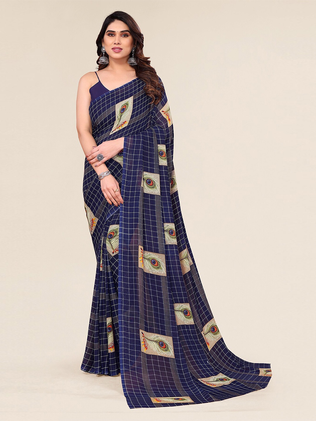 

ANAND SAREES Ethnic Motifs Printed Saree, Navy blue