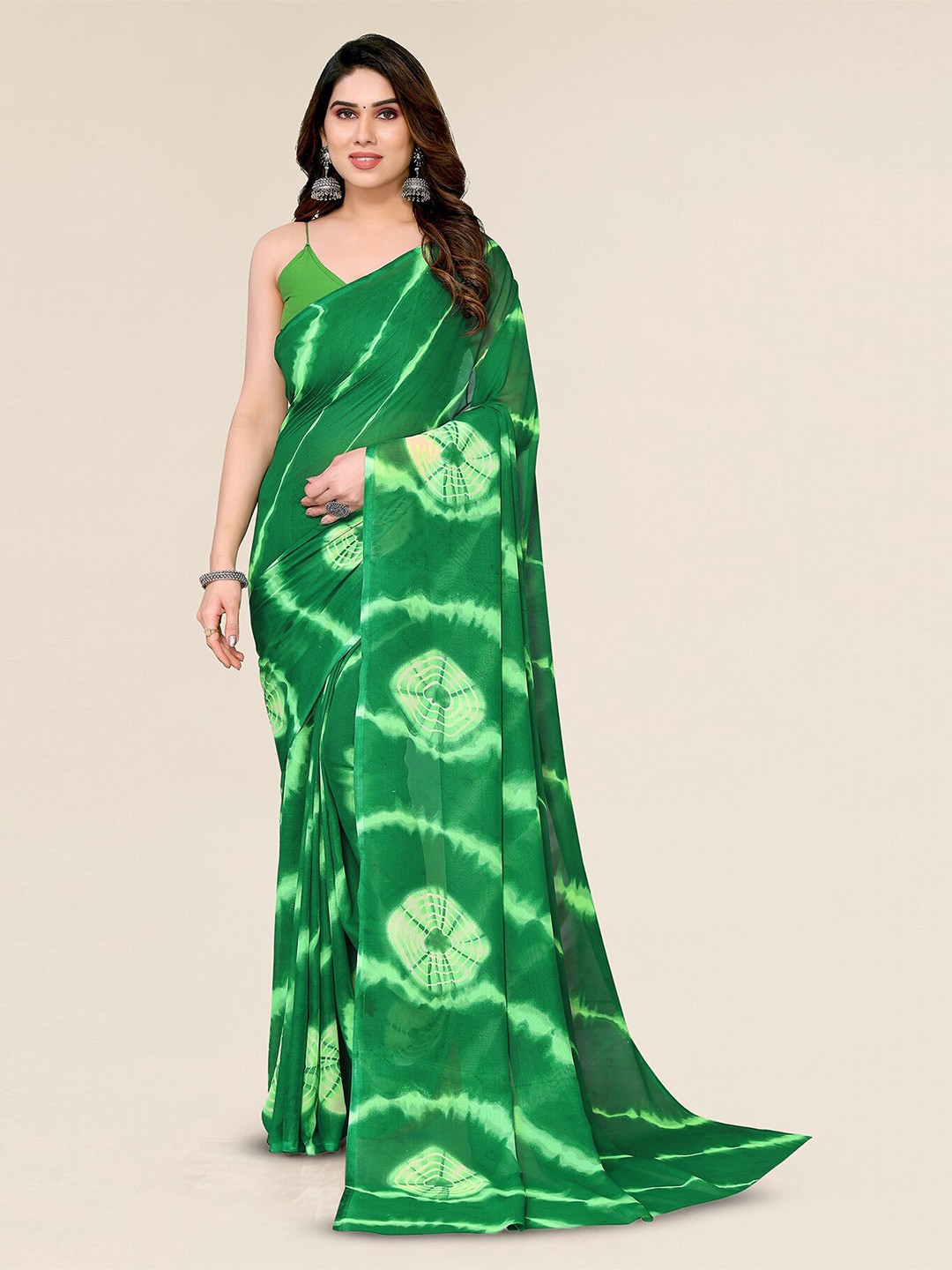 

ANAND SAREES Tie and Dye Printed Saree, Green
