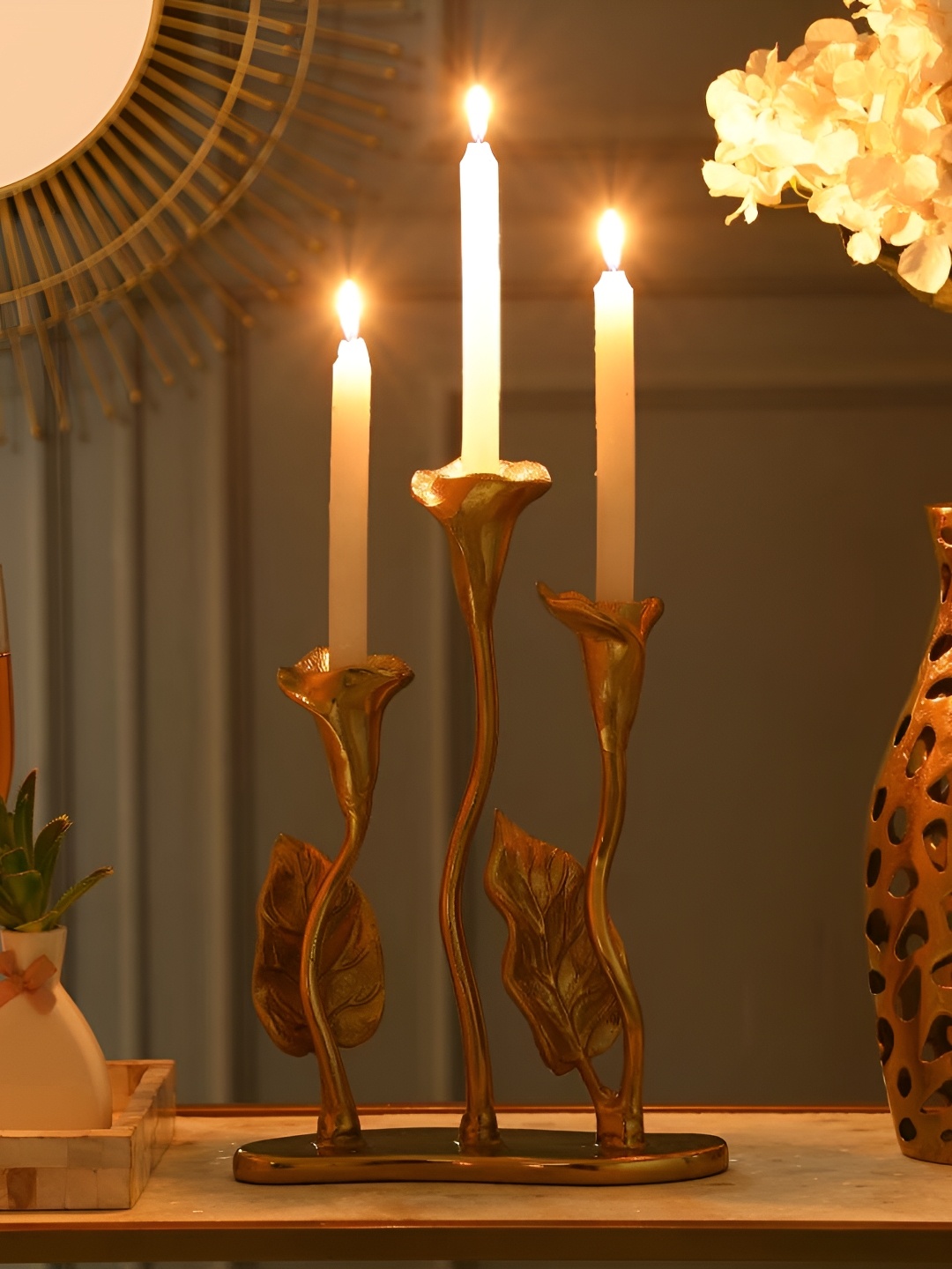 

Decor de Maison Gold Toned Textured Metal Candle Holder