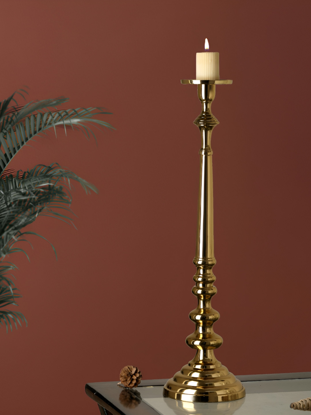 

Decor de Maison Gold Toned Solid Pillar Metal Oversize Candle Holder