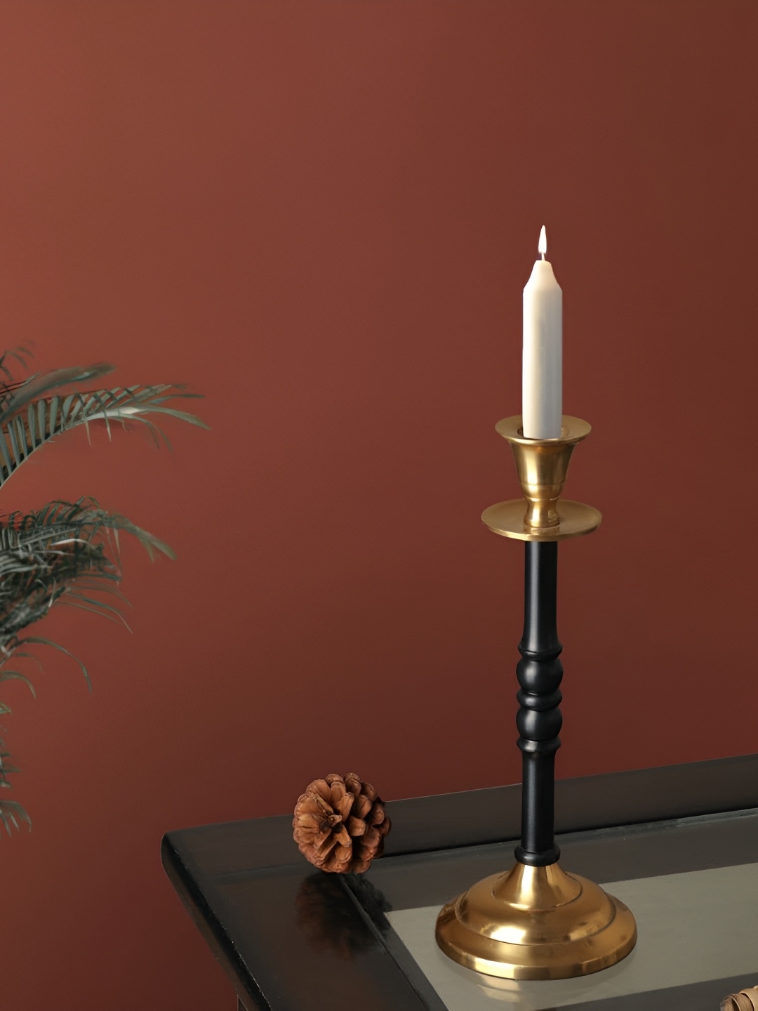 

Decor de Maison Black & Gold Toned Textured Metal Candle Holder