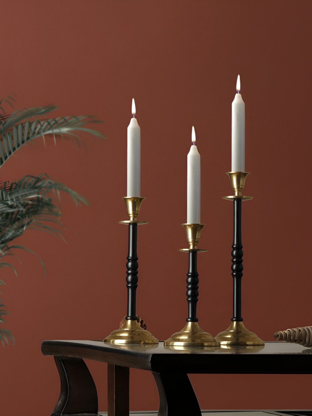 Decor de Maison Black & Gold Toned 3 PiecesTextured Metal Candle Holder