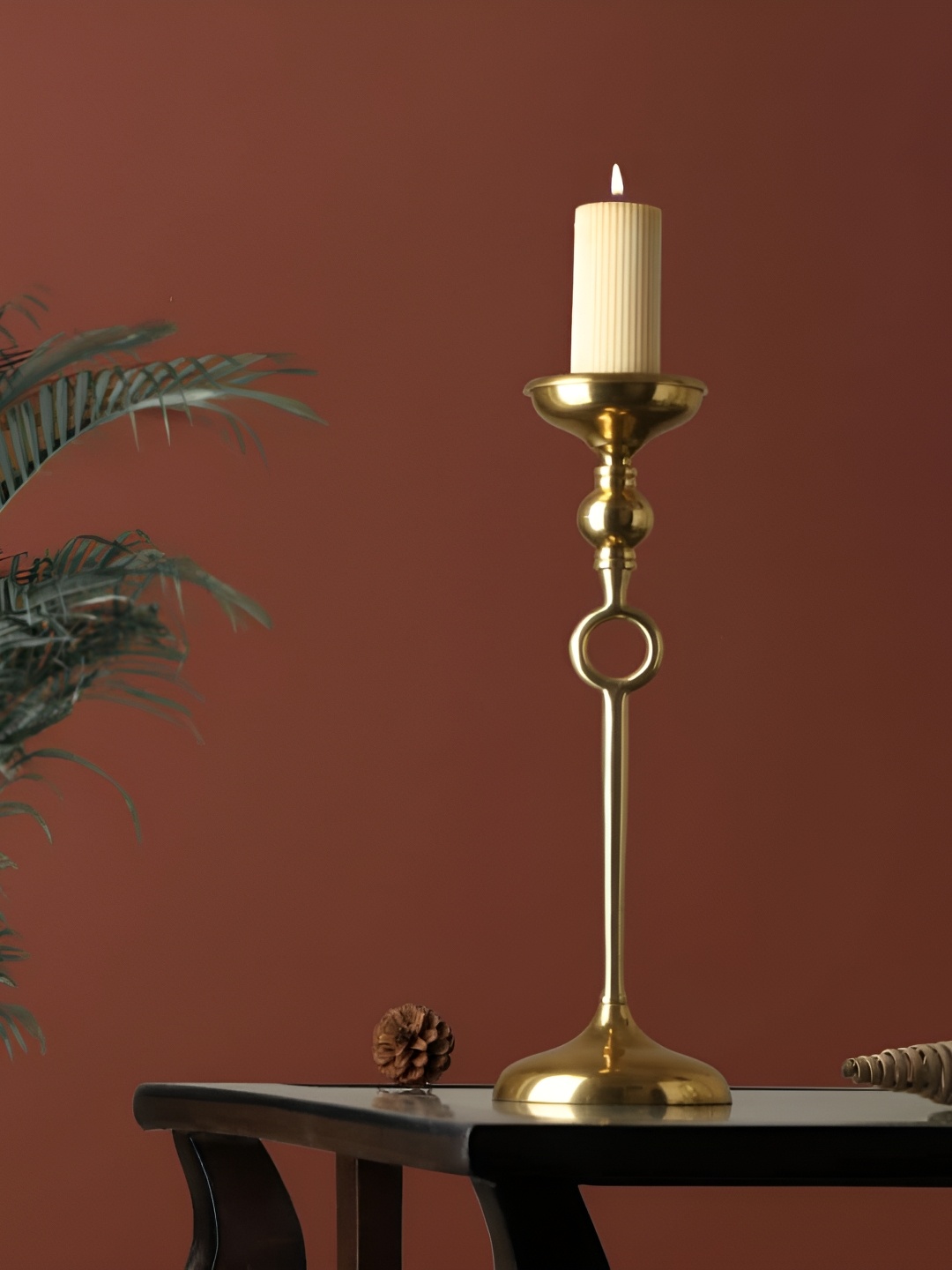 Decor de Maison Gold Toned Solid Pillar Metal Small Candle Holder