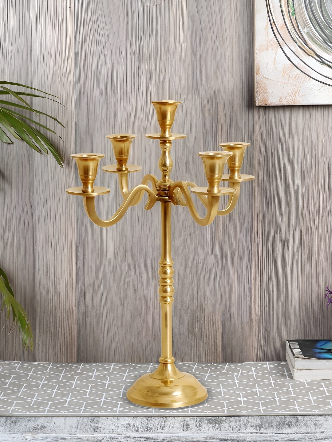 

Decor de Maison Gold Toned Solid 5 light Pillar Metal Candle Holder