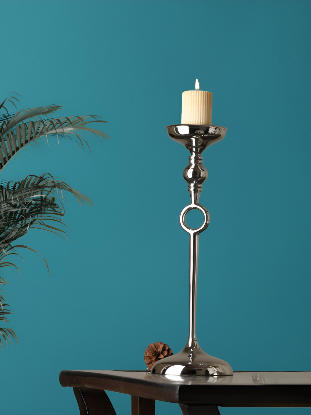 

Decor de Maison Silver Toned Textured Metal Candle Holder
