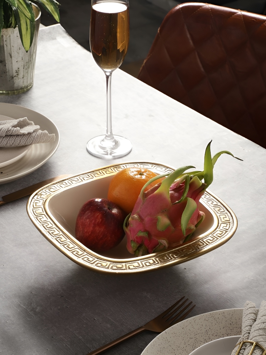 

Decor de Maison White & Gold-Toned Textured Metal Versace Design Serving Bowl